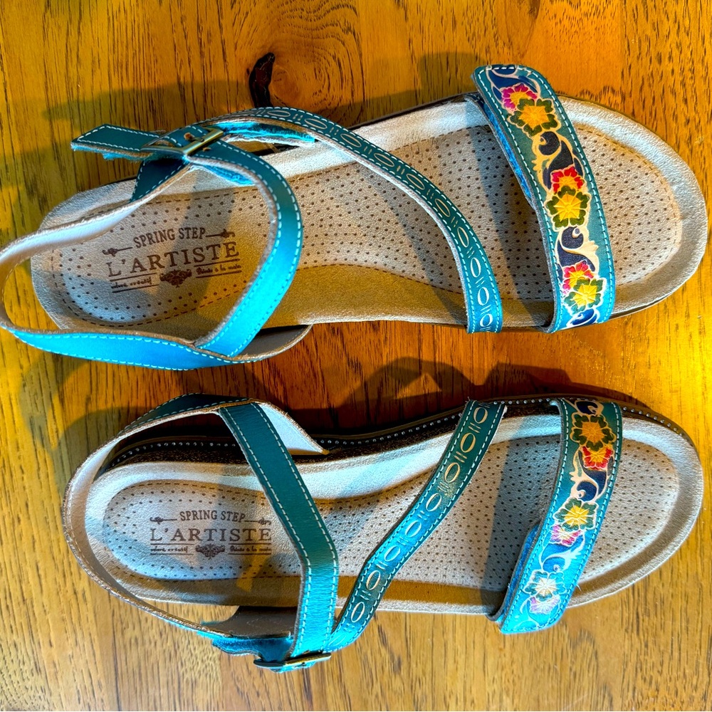 L’Artiste Teal sandals, size 10, worn once.